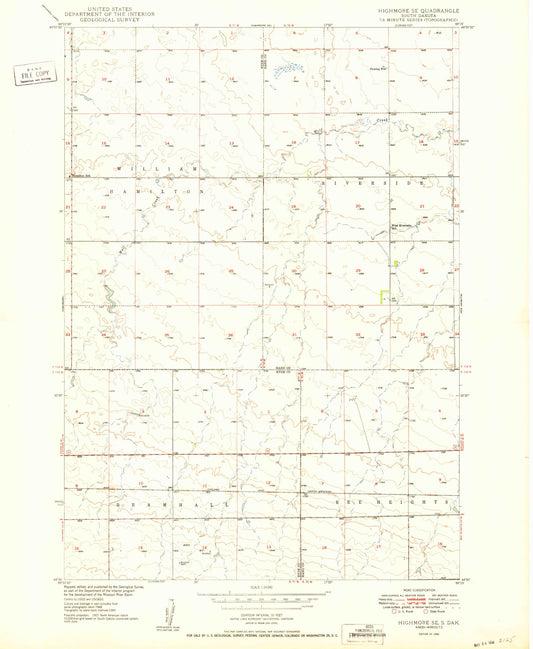 Classic USGS Highmore SE South Dakota 7.5'x7.5' Topo Map Image