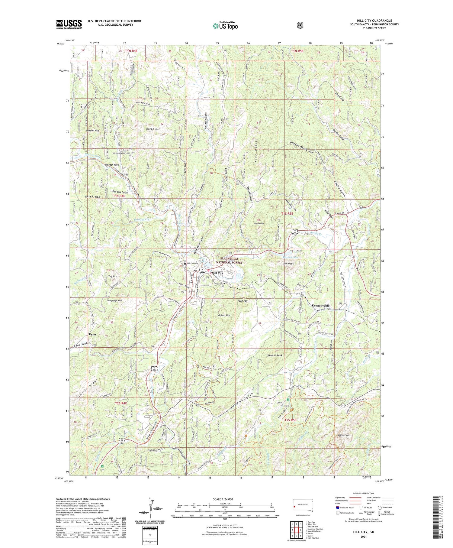 Hill City South Dakota US Topo Map Image