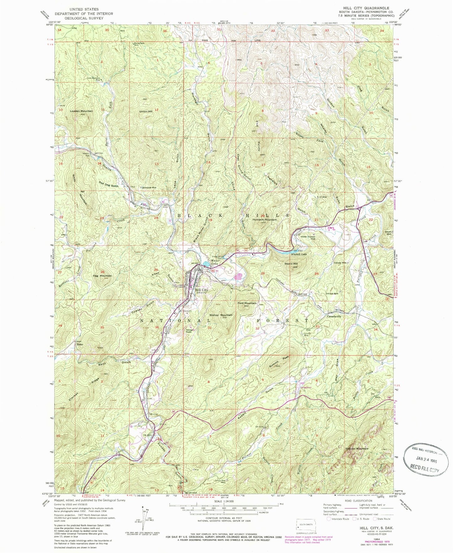 Classic USGS Hill City South Dakota 7.5'x7.5' Topo Map Image