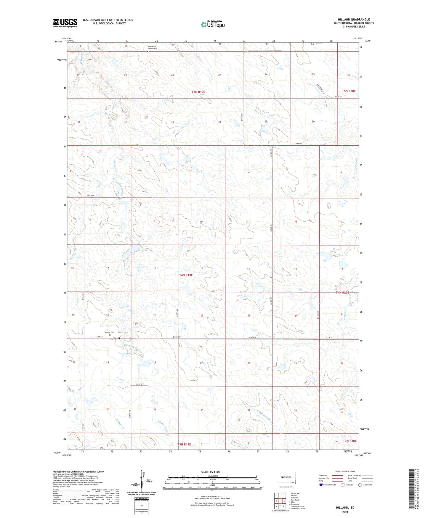 Hilland South Dakota US Topo Map Image