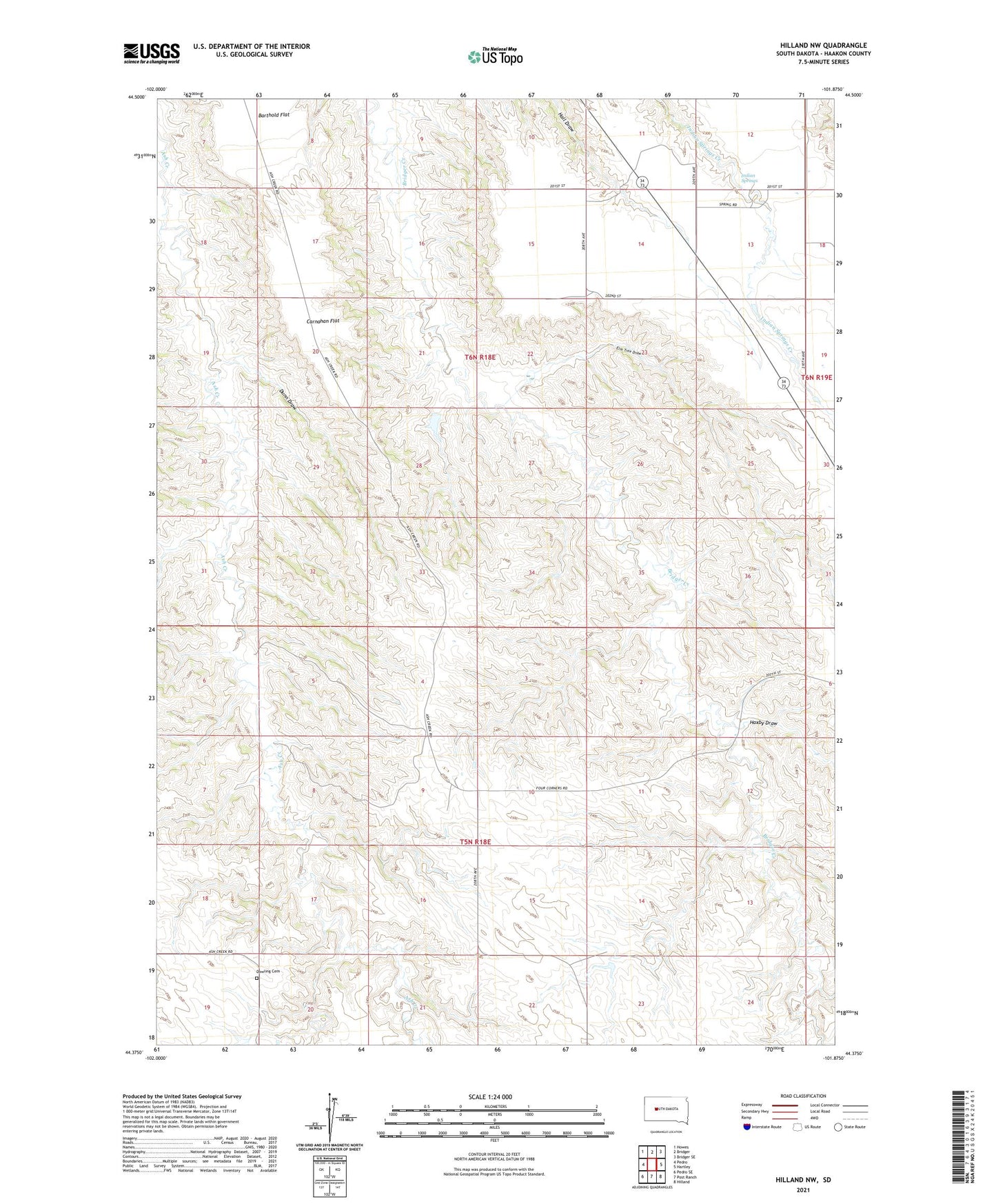 Hilland NW South Dakota US Topo Map Image
