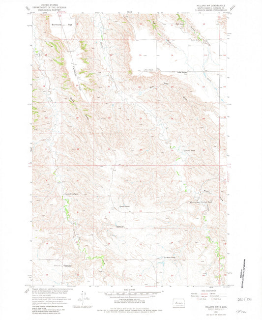 Classic USGS Hilland NW South Dakota 7.5'x7.5' Topo Map Image