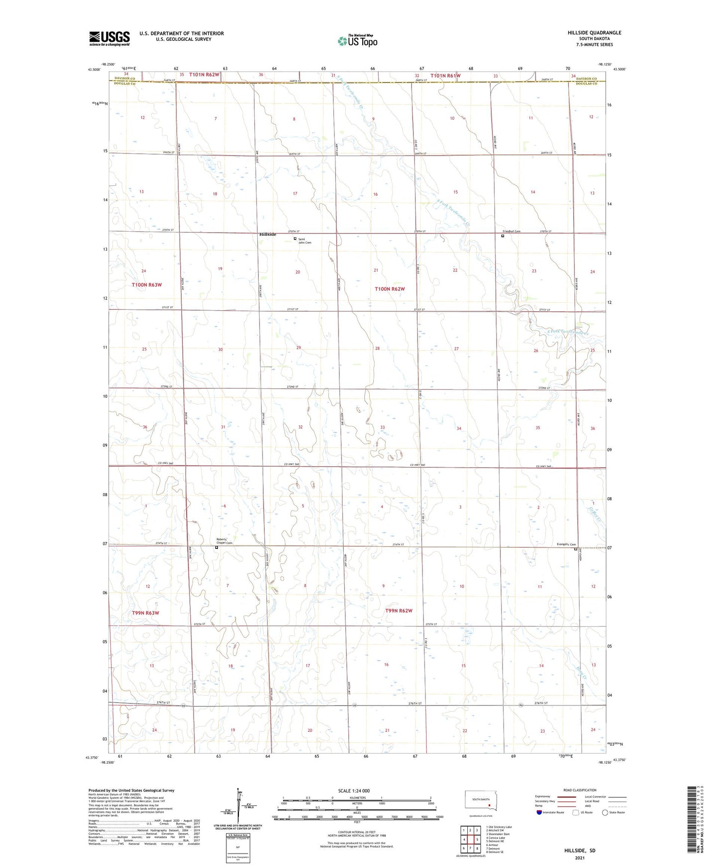 Hillside South Dakota US Topo Map Image