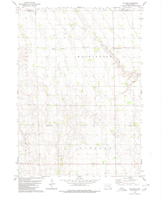 Classic USGS Hillside South Dakota 7.5'x7.5' Topo Map Image