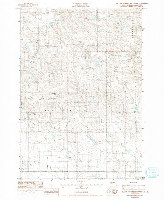 Classic USGS Hilltop Diamond Ring Ranch South Dakota 7.5'x7.5' Topo Map Image