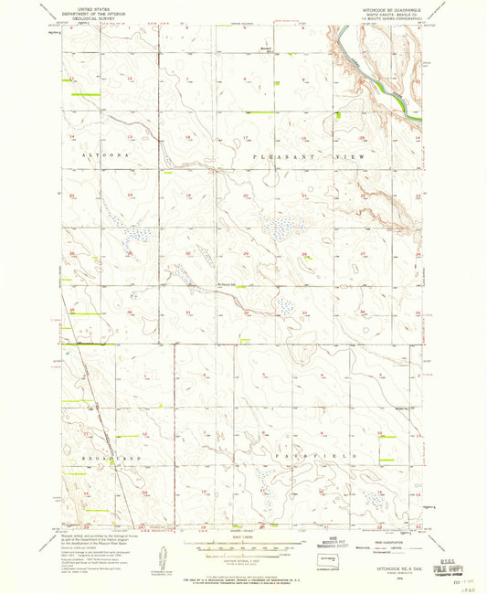 Classic USGS Hitchcock SE South Dakota 7.5'x7.5' Topo Map Image