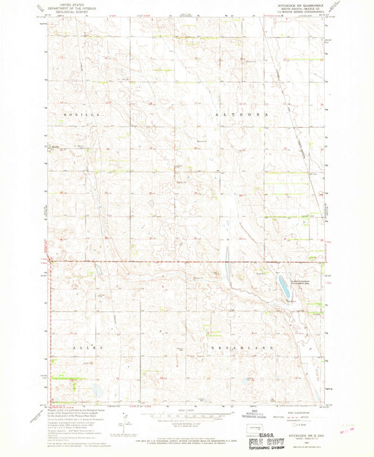 Classic USGS Hitchcock SW South Dakota 7.5'x7.5' Topo Map Image