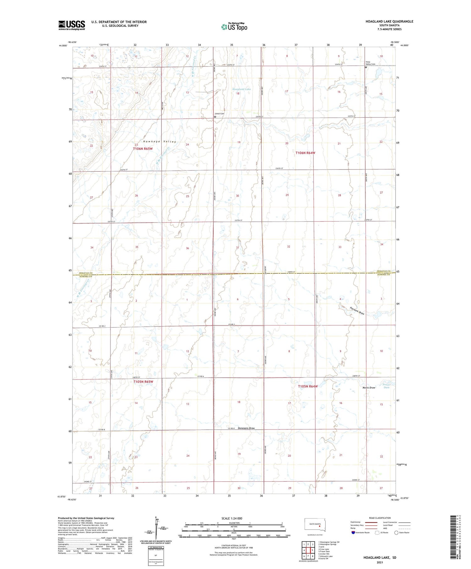 Hoagland Lake South Dakota US Topo Map Image