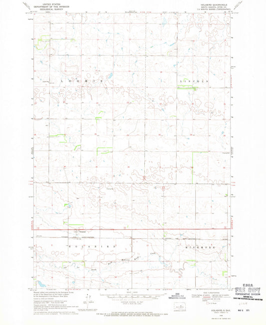 Classic USGS Holabird South Dakota 7.5'x7.5' Topo Map Image