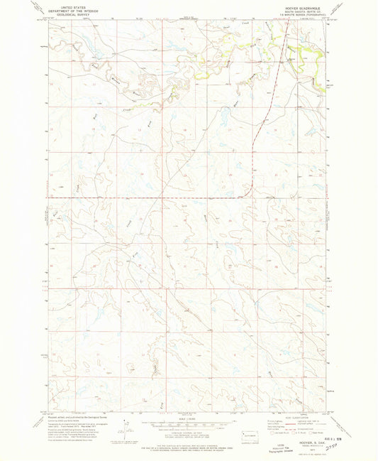 Classic USGS Hoover South Dakota 7.5'x7.5' Topo Map Image