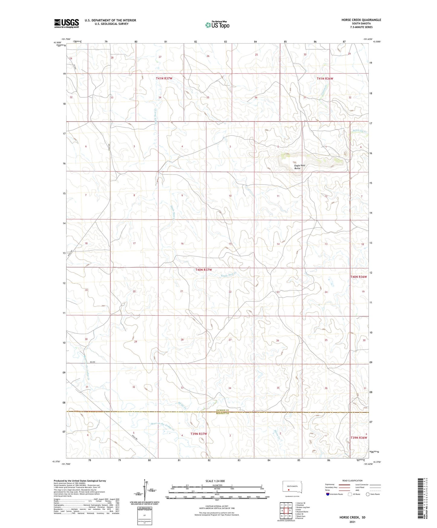 Horse Creek South Dakota US Topo Map Image