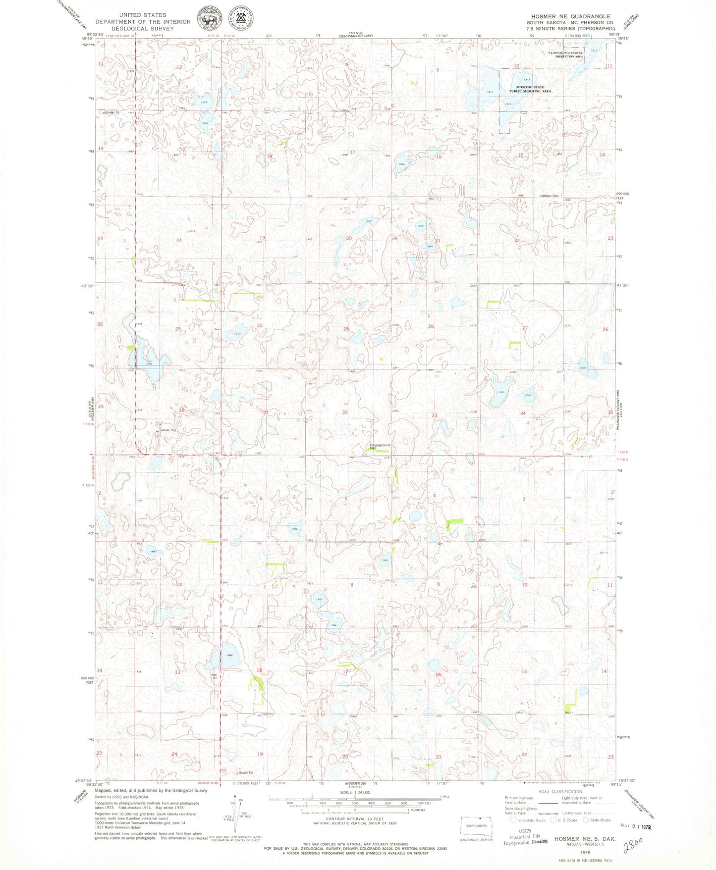 Classic USGS Hosmer NE South Dakota 7.5'x7.5' Topo Map Image