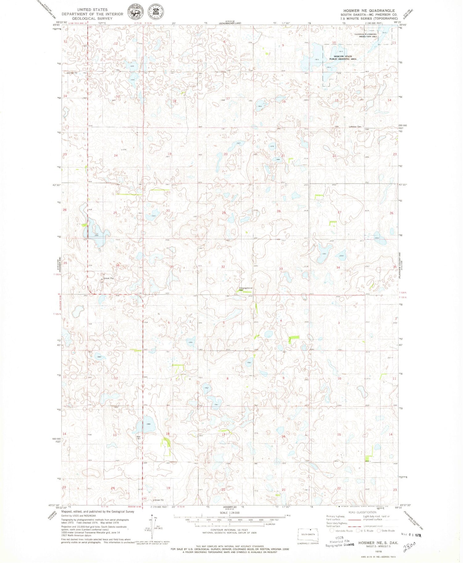 Classic USGS Hosmer NE South Dakota 7.5'x7.5' Topo Map Image