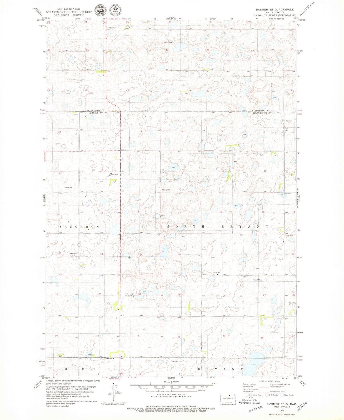 Classic USGS Hosmer SE South Dakota 7.5'x7.5' Topo Map Image