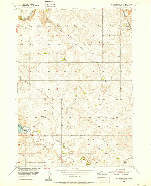 Classic USGS Hot Springs SE South Dakota 7.5'x7.5' Topo Map Image