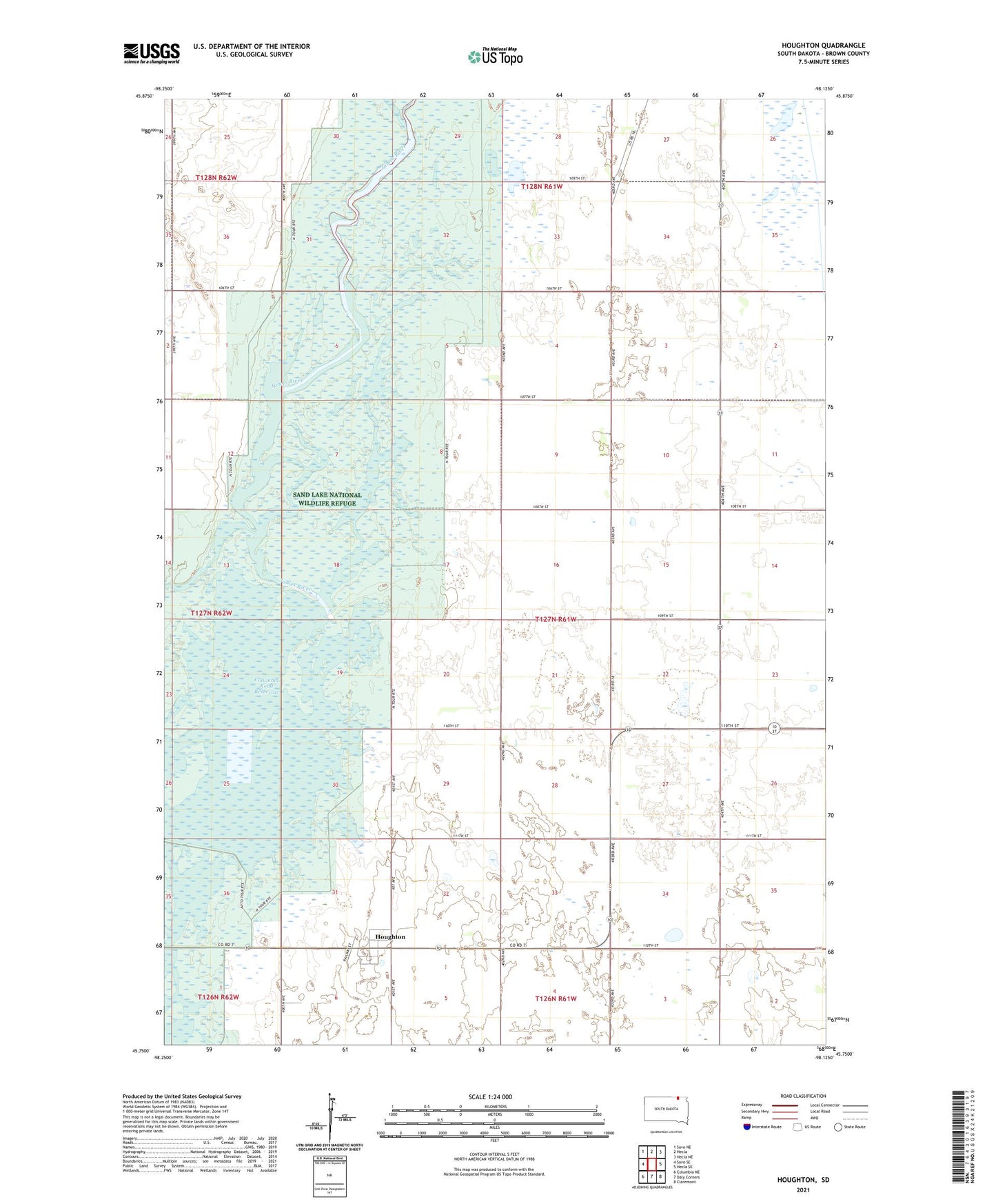 Houghton South Dakota US Topo Map Image