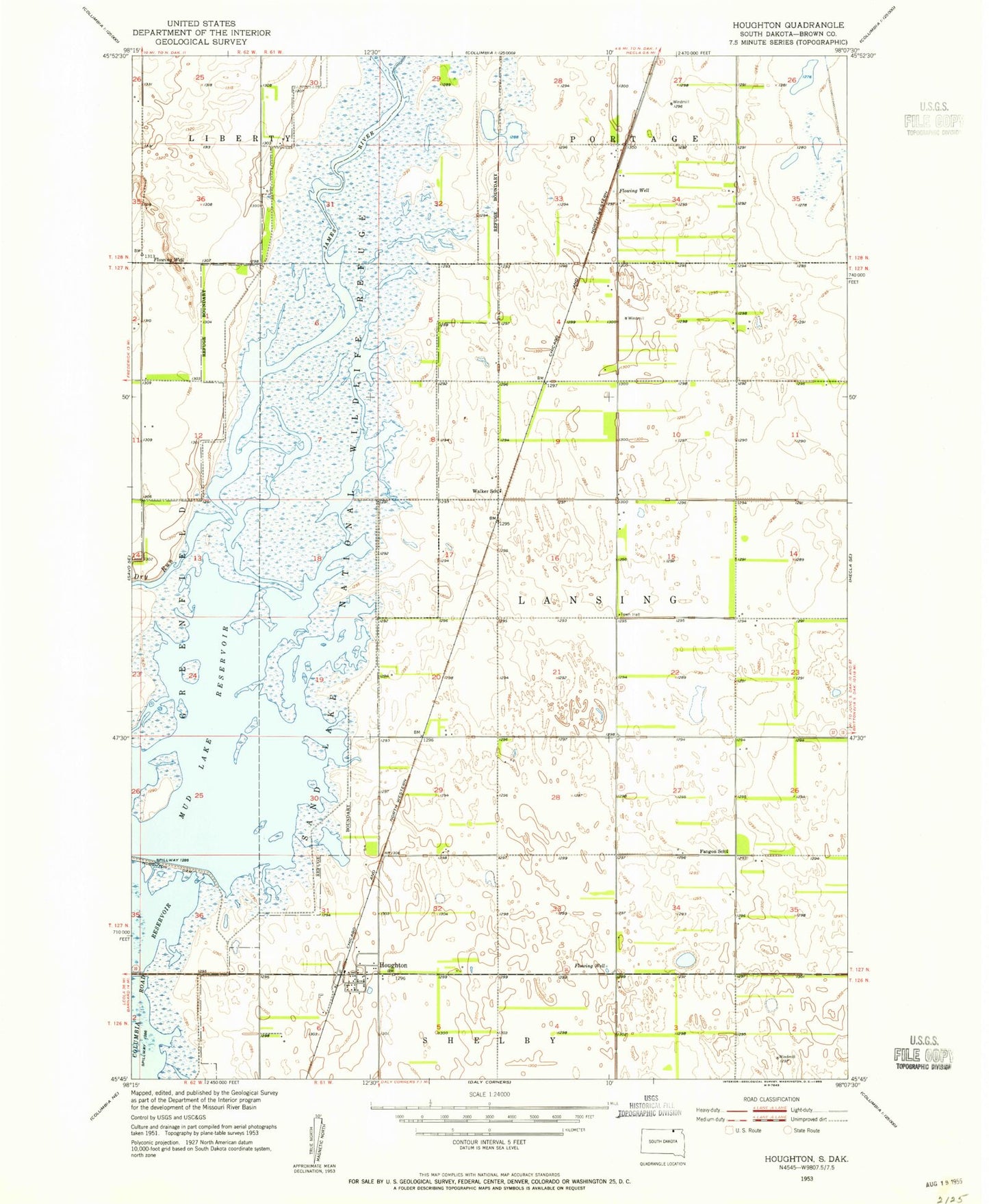 Classic USGS Houghton South Dakota 7.5'x7.5' Topo Map Image