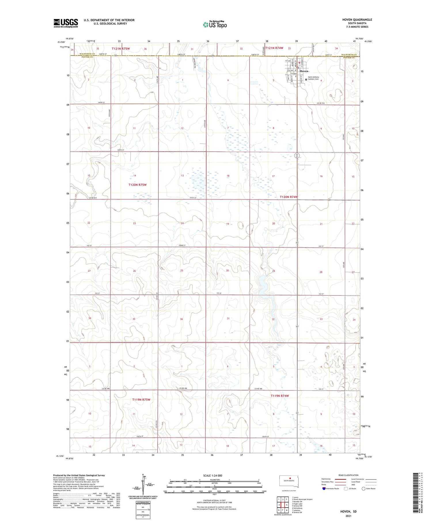 Hoven South Dakota US Topo Map Image