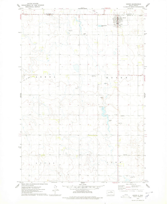 Classic USGS Hoven South Dakota 7.5'x7.5' Topo Map Image
