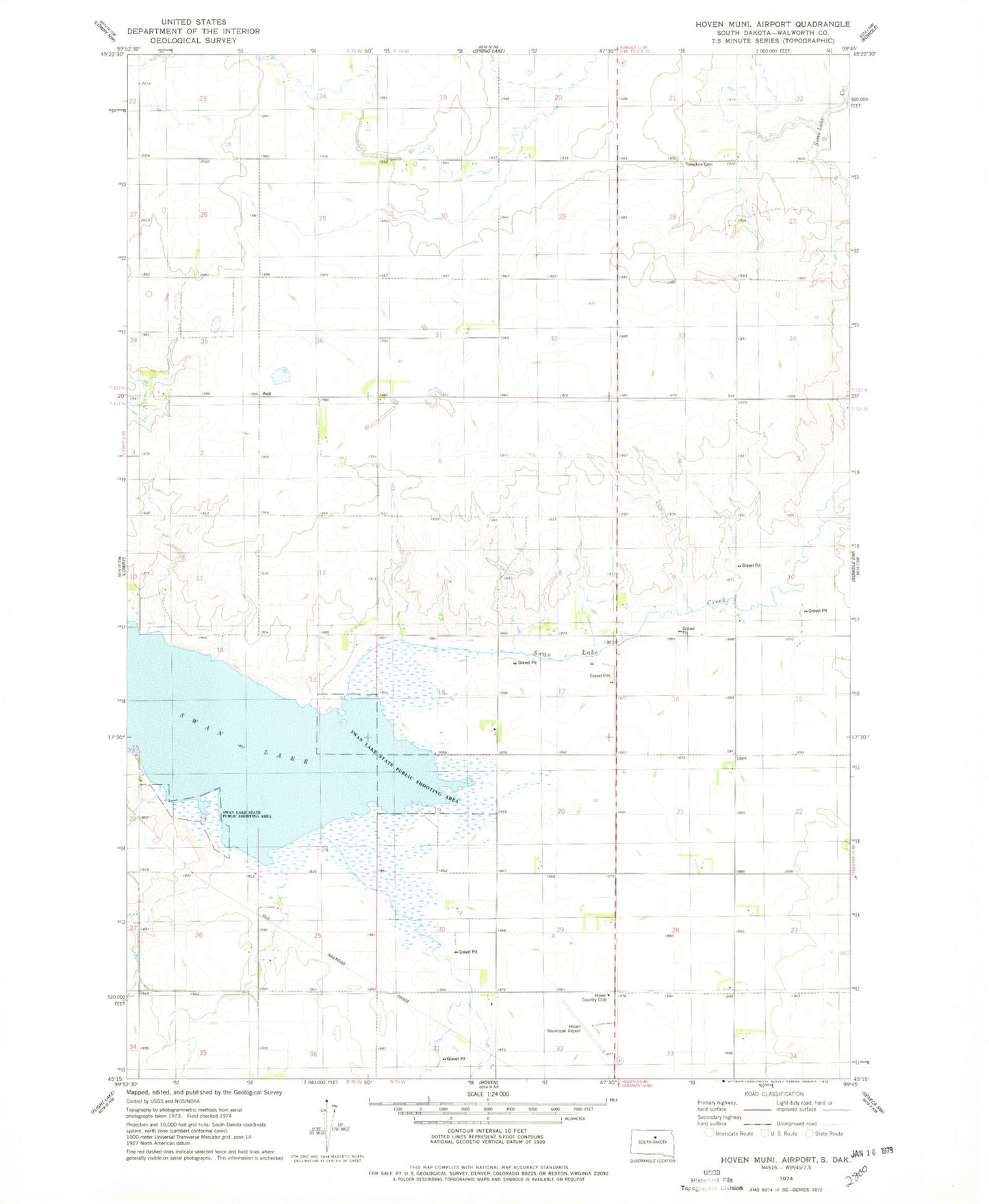 Classic USGS Hoven Municipal Airport South Dakota 7.5'x7.5' Topo Map Image