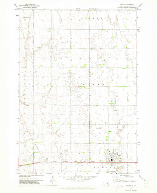 Classic USGS Howard South Dakota 7.5'x7.5' Topo Map Image