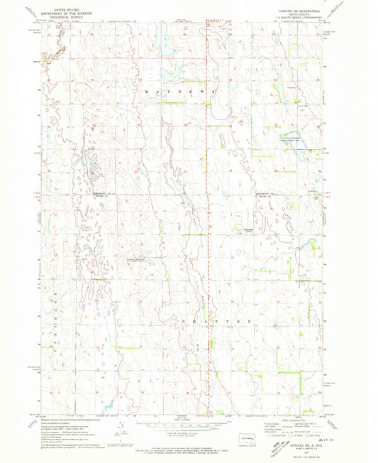 Classic USGS Howard NE South Dakota 7.5'x7.5' Topo Map Image