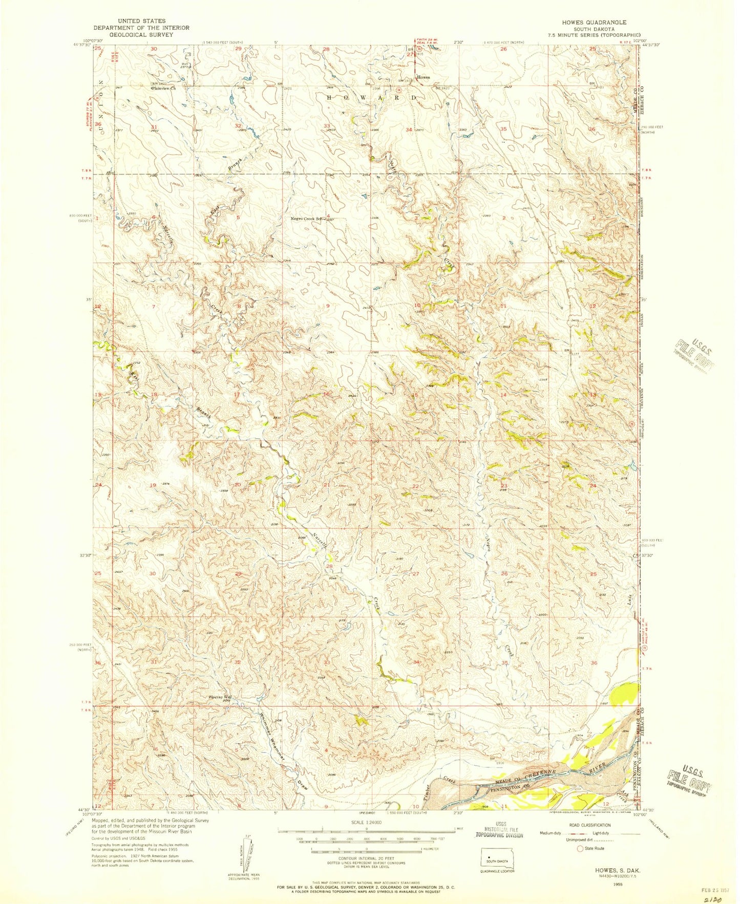 Classic USGS Howes South Dakota 7.5'x7.5' Topo Map Image