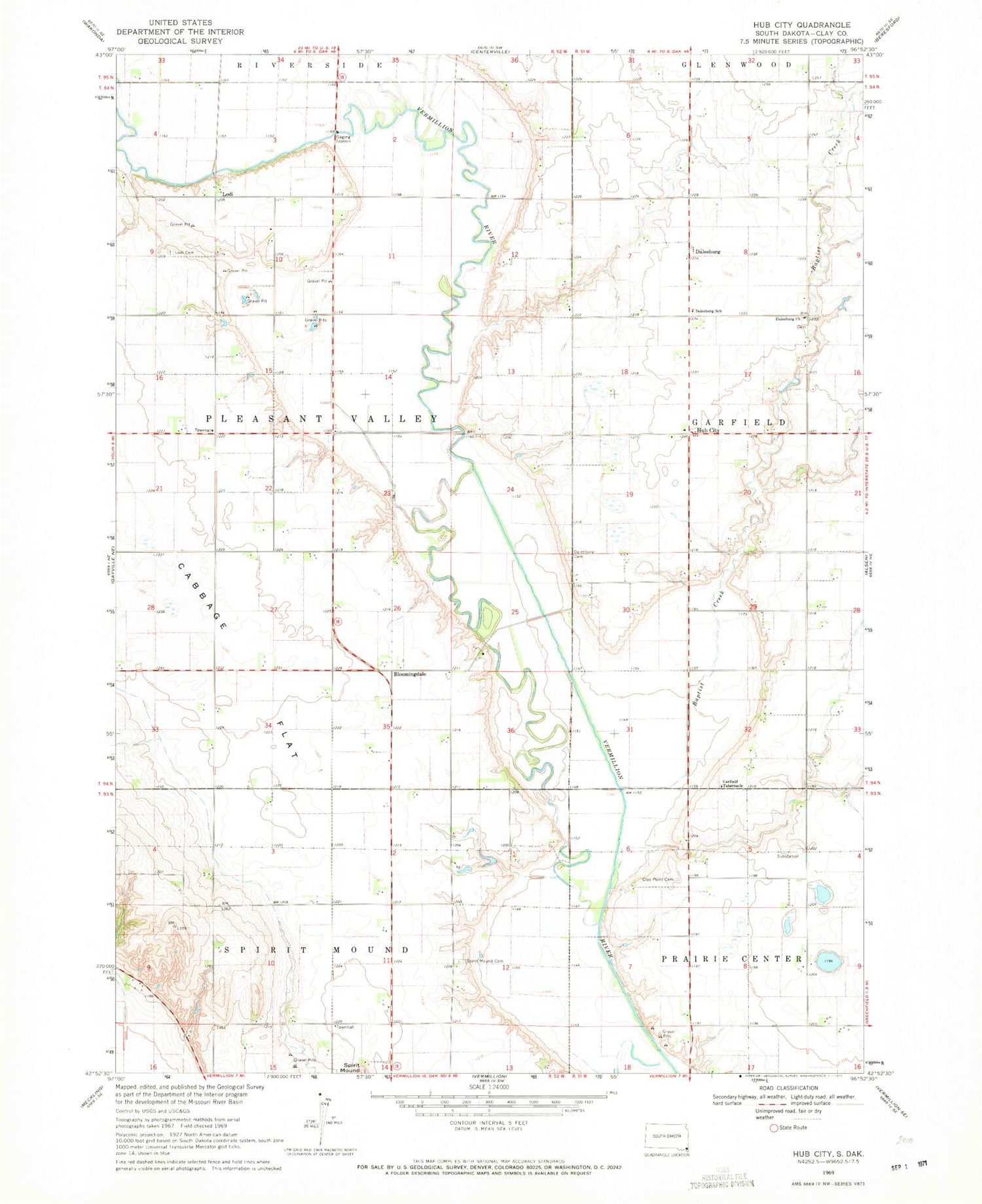 Classic USGS Hub City South Dakota 7.5'x7.5' Topo Map Image
