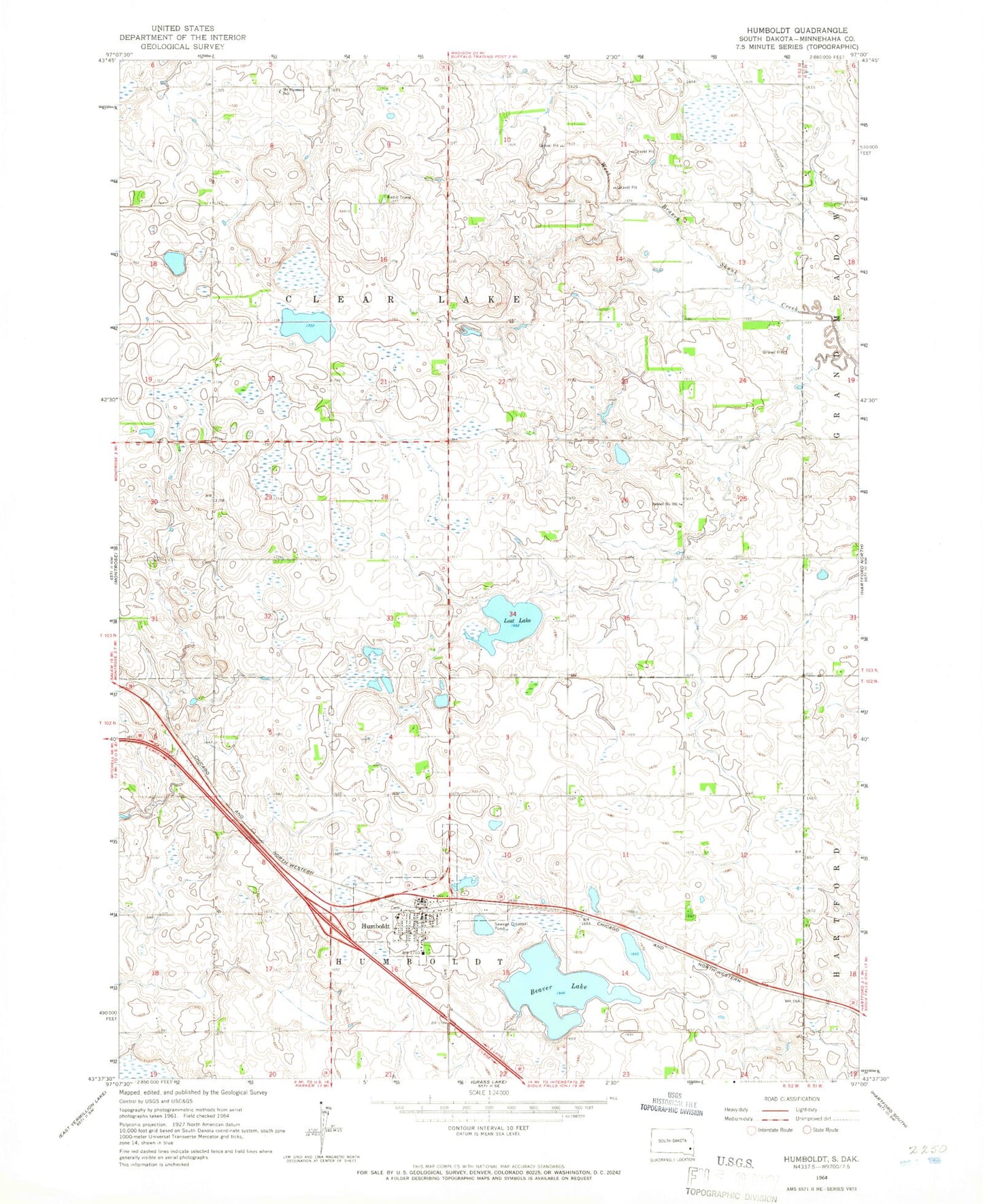 Classic USGS Humboldt South Dakota 7.5'x7.5' Topo Map Image