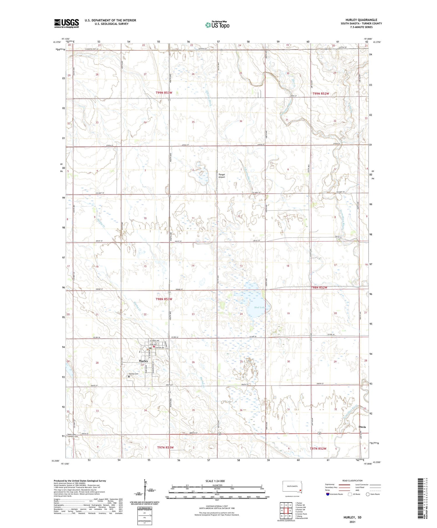 Hurley South Dakota US Topo Map Image