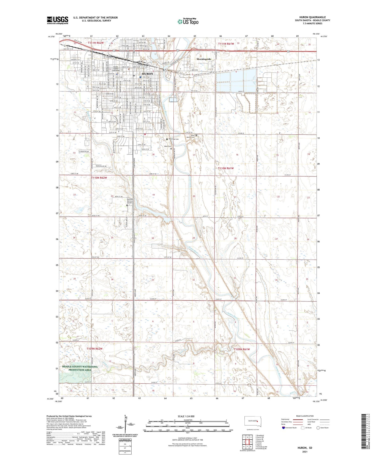 Huron South Dakota US Topo Map Image