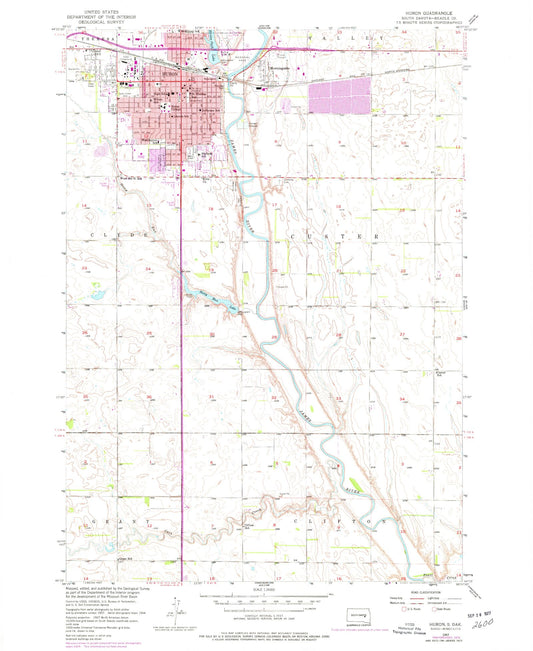 Classic USGS Huron South Dakota 7.5'x7.5' Topo Map Image
