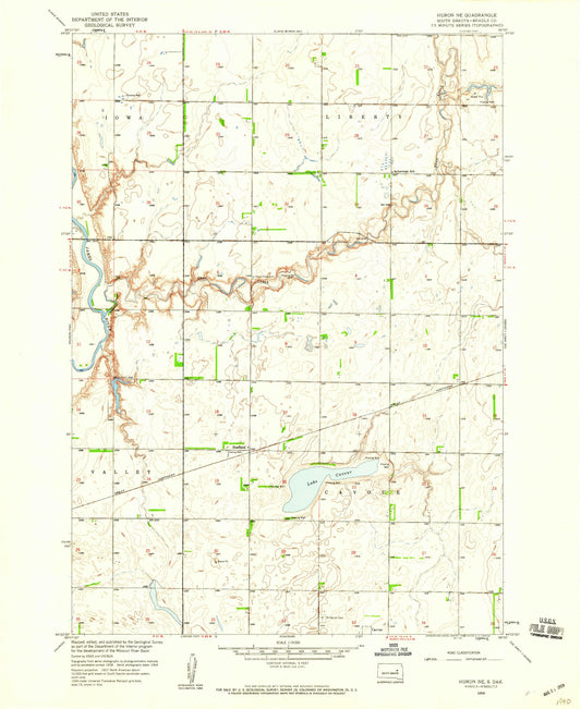 Classic USGS Huron NE South Dakota 7.5'x7.5' Topo Map Image