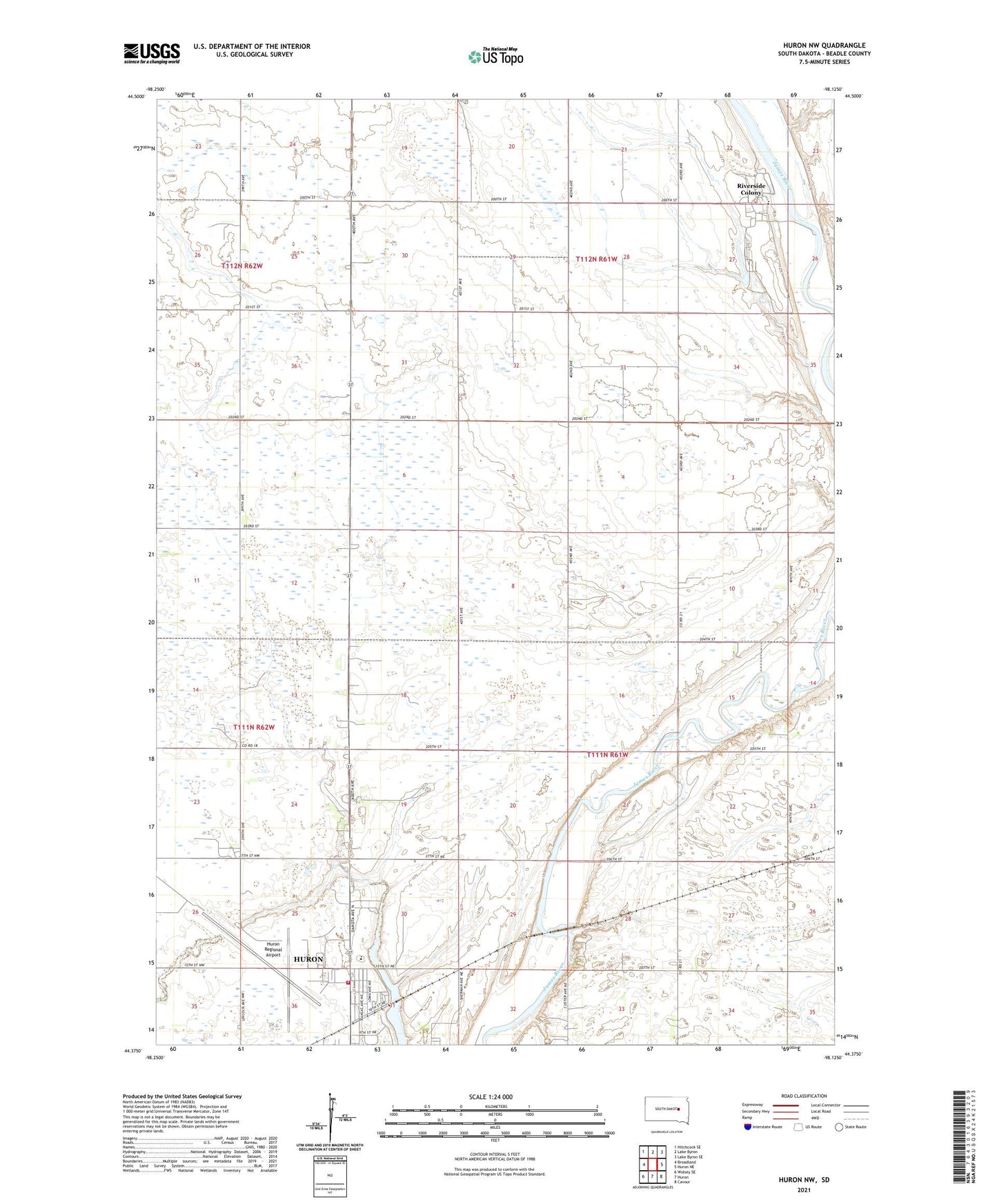 Huron NW South Dakota US Topo Map Image