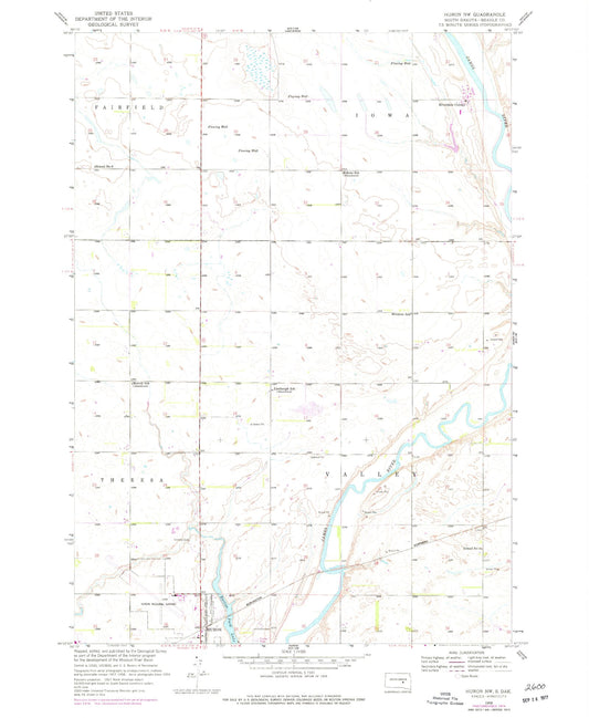 Classic USGS Huron NW South Dakota 7.5'x7.5' Topo Map Image