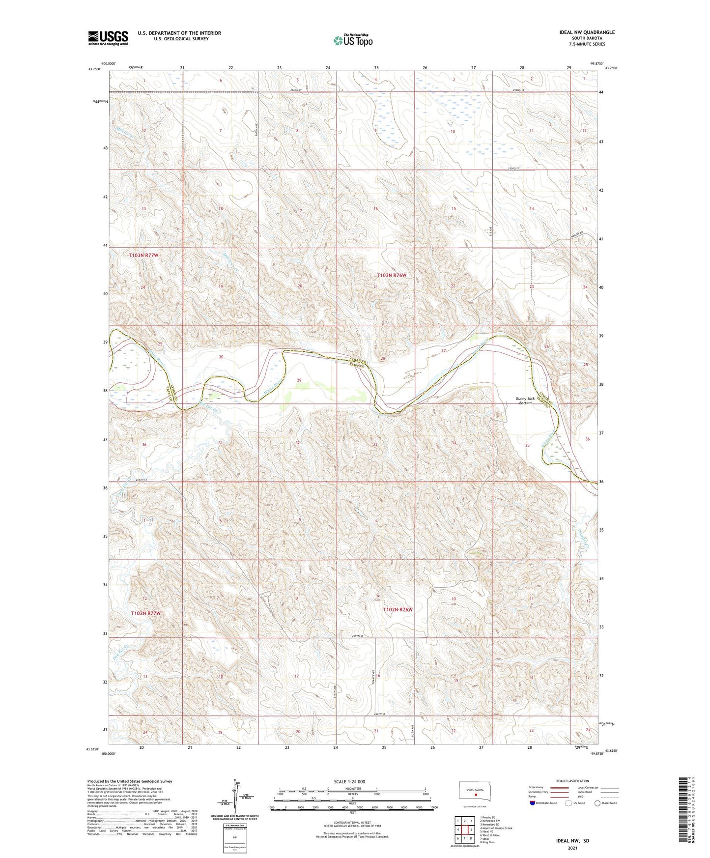 Ideal NW South Dakota US Topo Map Image