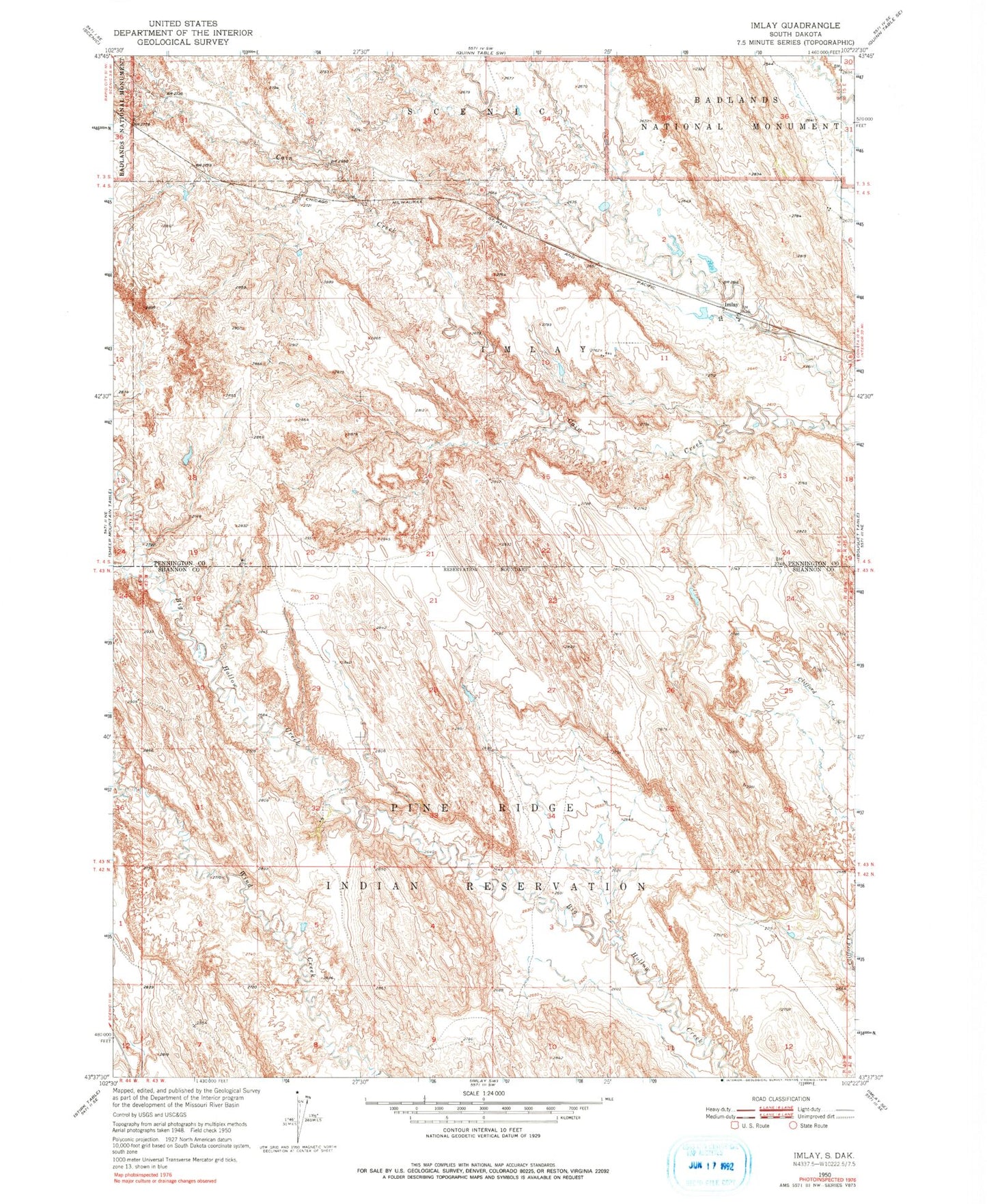 Classic USGS Imlay South Dakota 7.5'x7.5' Topo Map Image