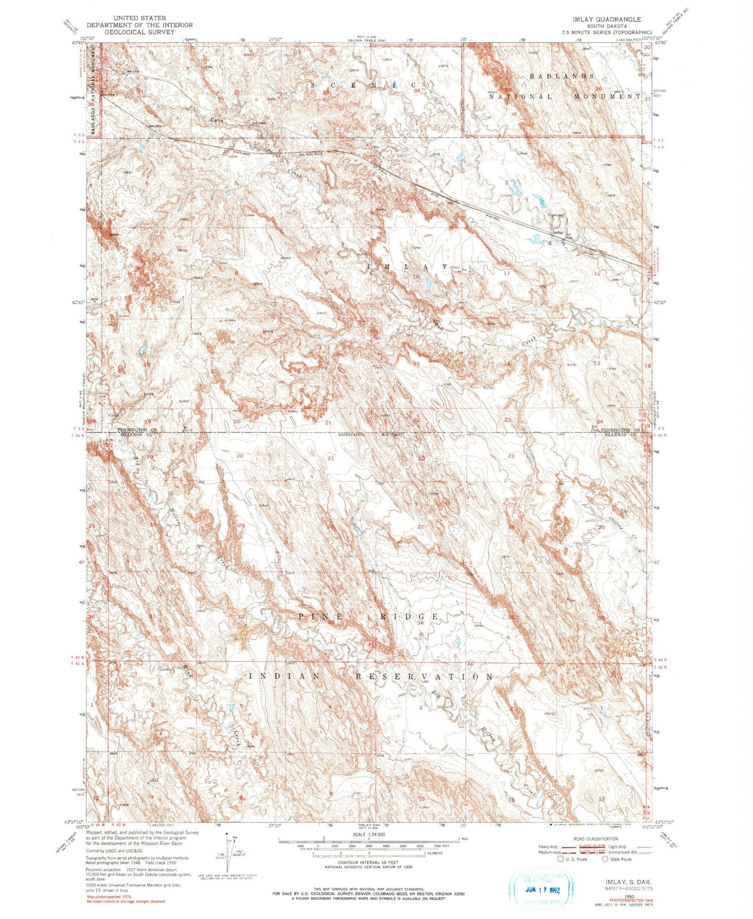 Classic USGS Imlay South Dakota 7.5'x7.5' Topo Map Image