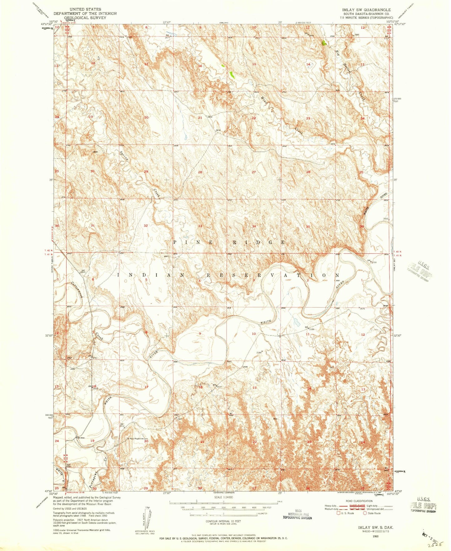 Classic USGS Imlay SW South Dakota 7.5'x7.5' Topo Map Image