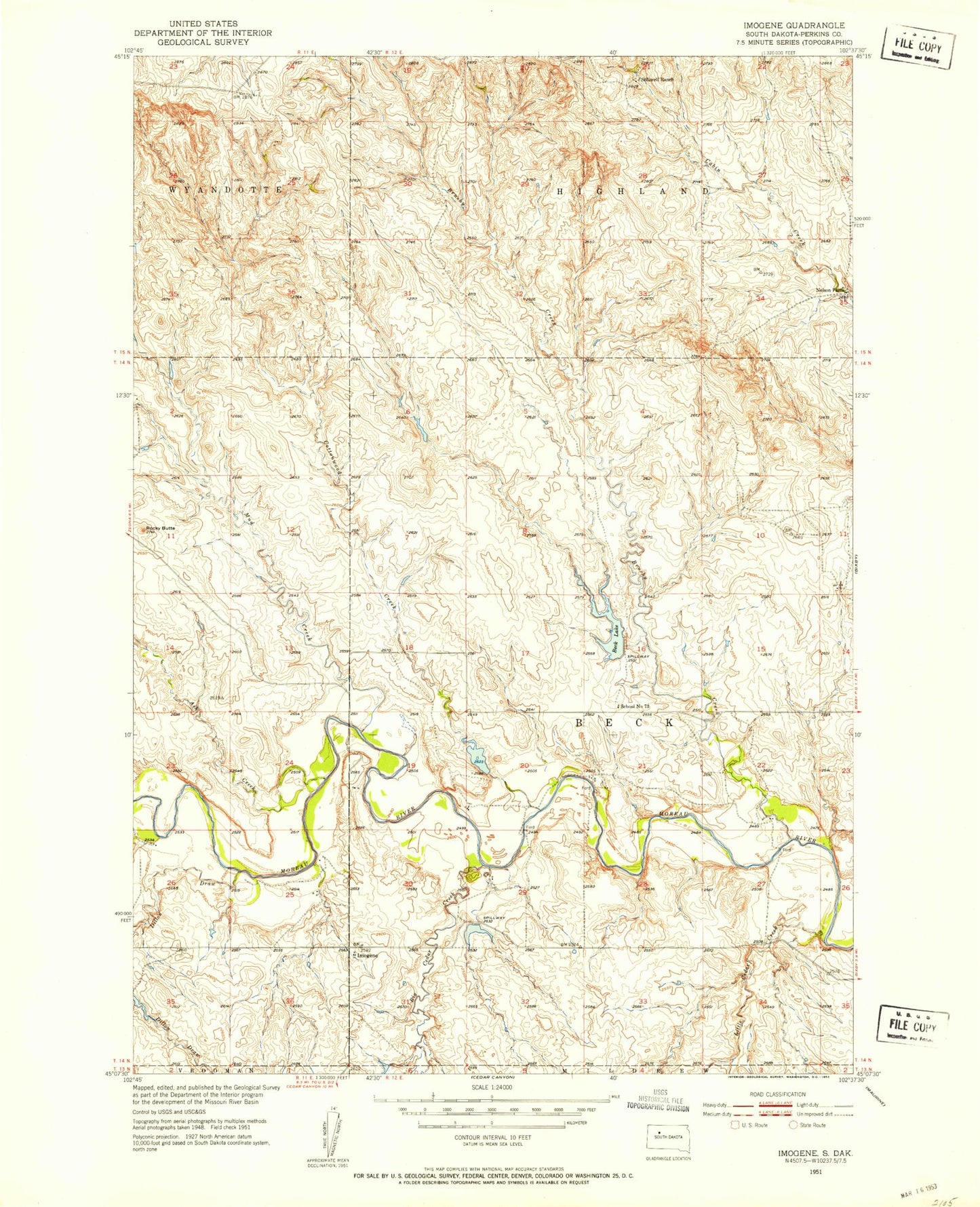Classic USGS Imogene South Dakota 7.5'x7.5' Topo Map Image