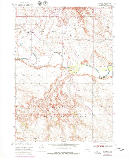 Classic USGS Interior South Dakota 7.5'x7.5' Topo Map Image
