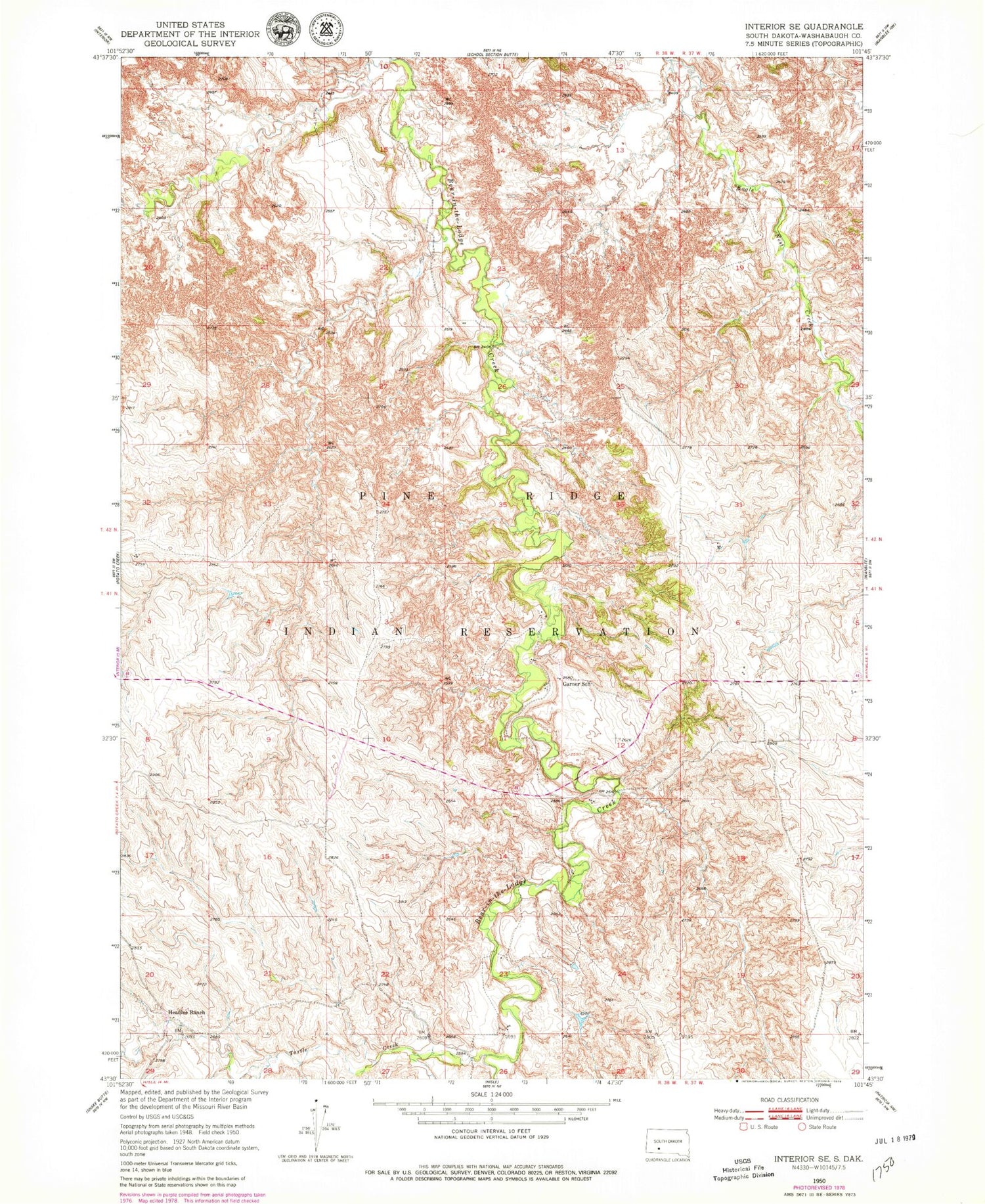 Classic USGS Interior SE South Dakota 7.5'x7.5' Topo Map Image