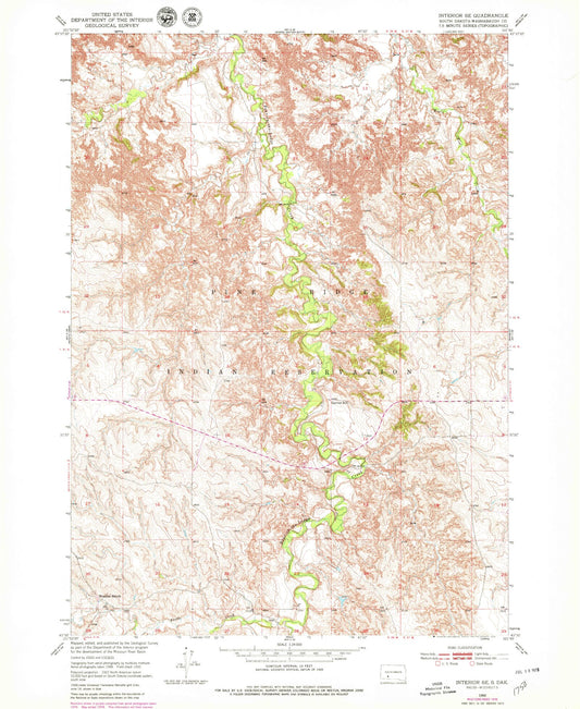 Classic USGS Interior SE South Dakota 7.5'x7.5' Topo Map Image