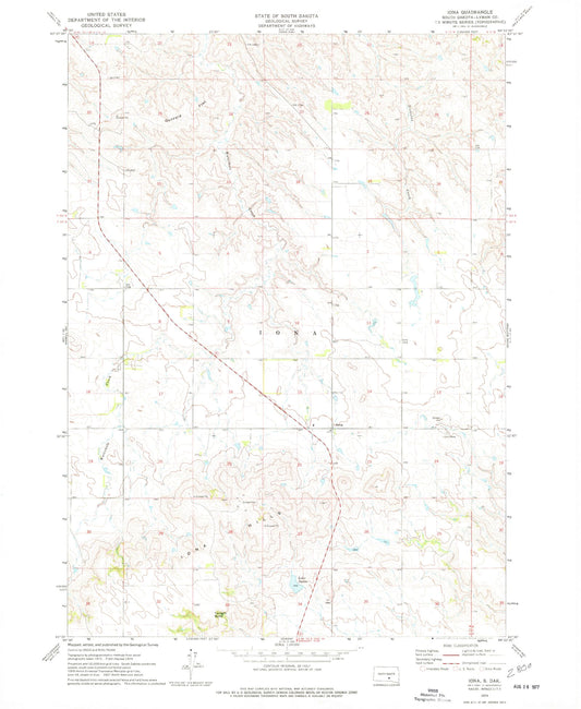 Classic USGS Iona South Dakota 7.5'x7.5' Topo Map Image