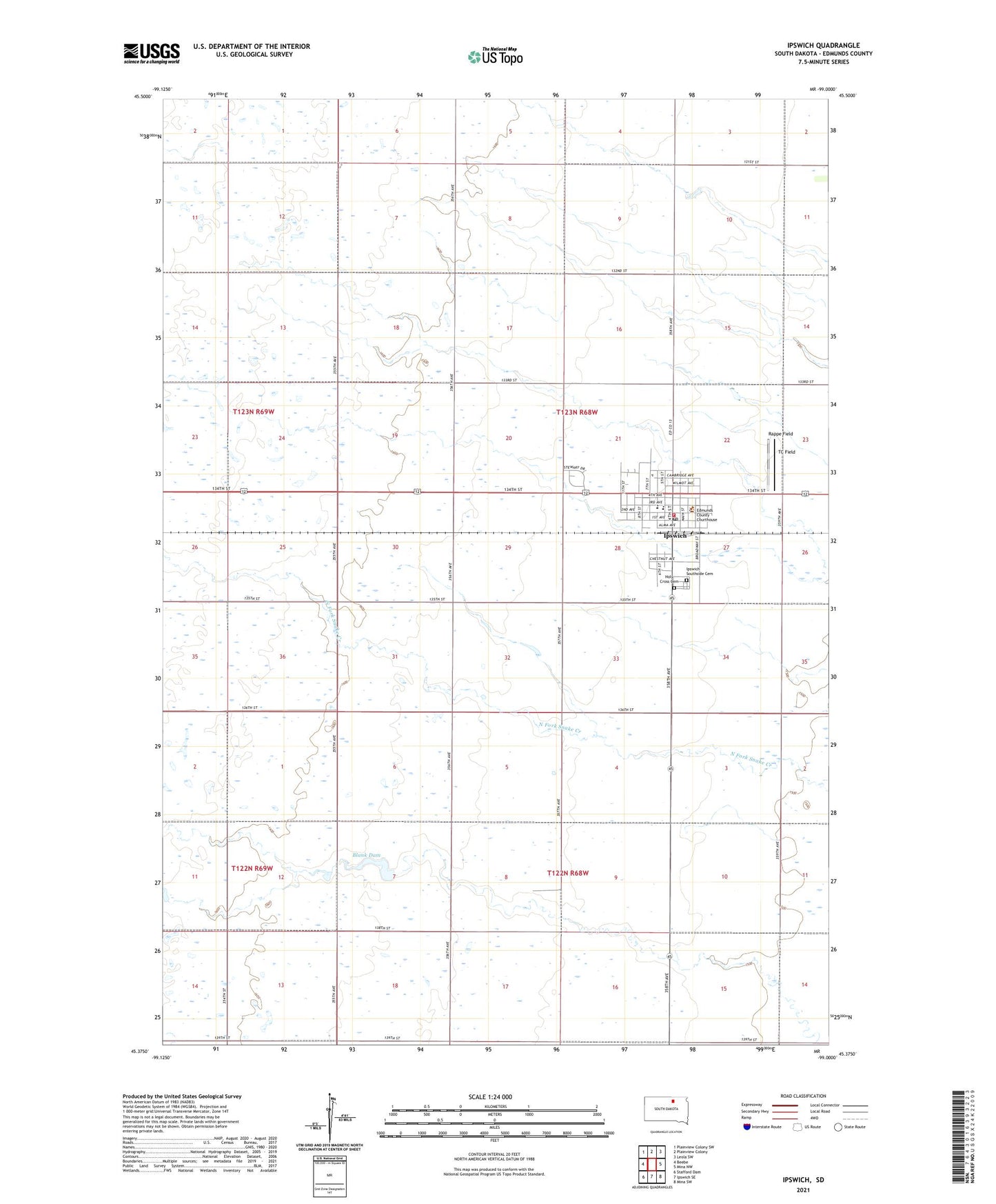 Ipswich South Dakota US Topo Map Image