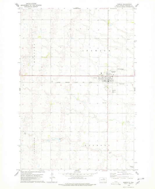Classic USGS Ipswich South Dakota 7.5'x7.5' Topo Map Image