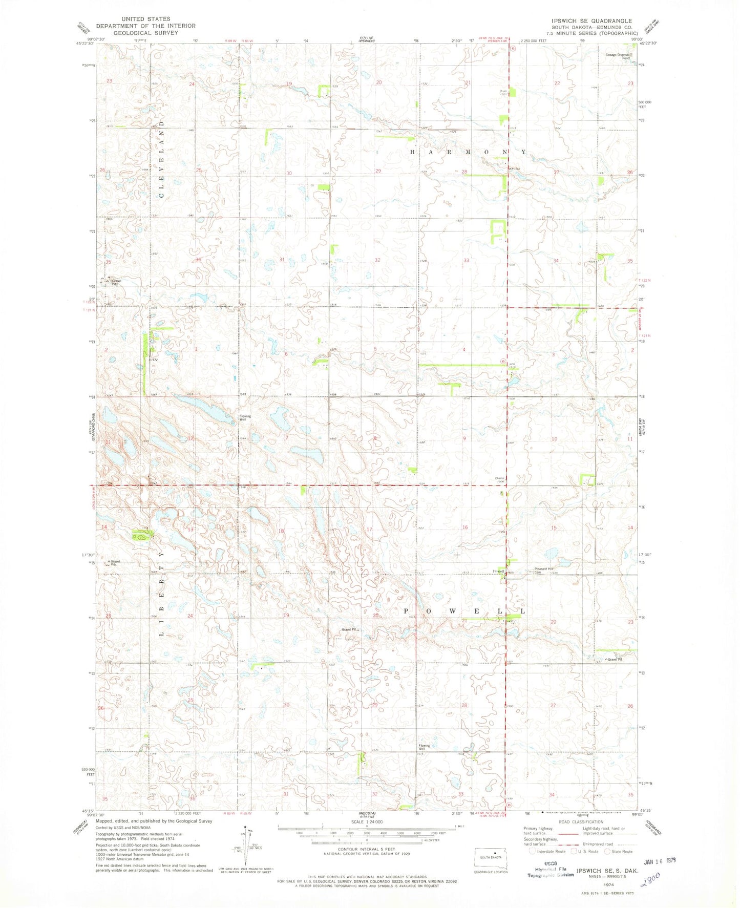 Classic USGS Ipswich SE South Dakota 7.5'x7.5' Topo Map Image