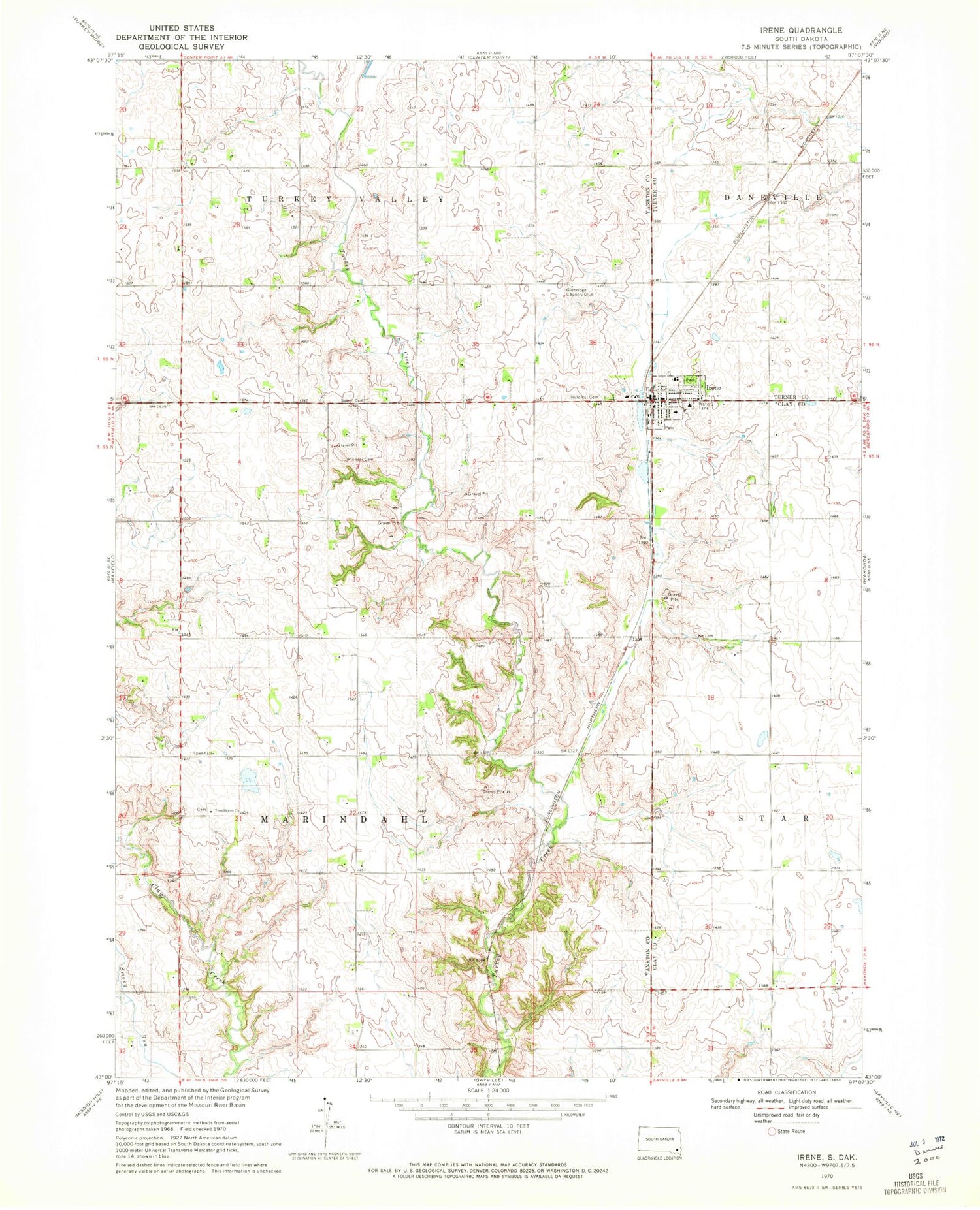 Classic USGS Irene South Dakota 7.5'x7.5' Topo Map Image