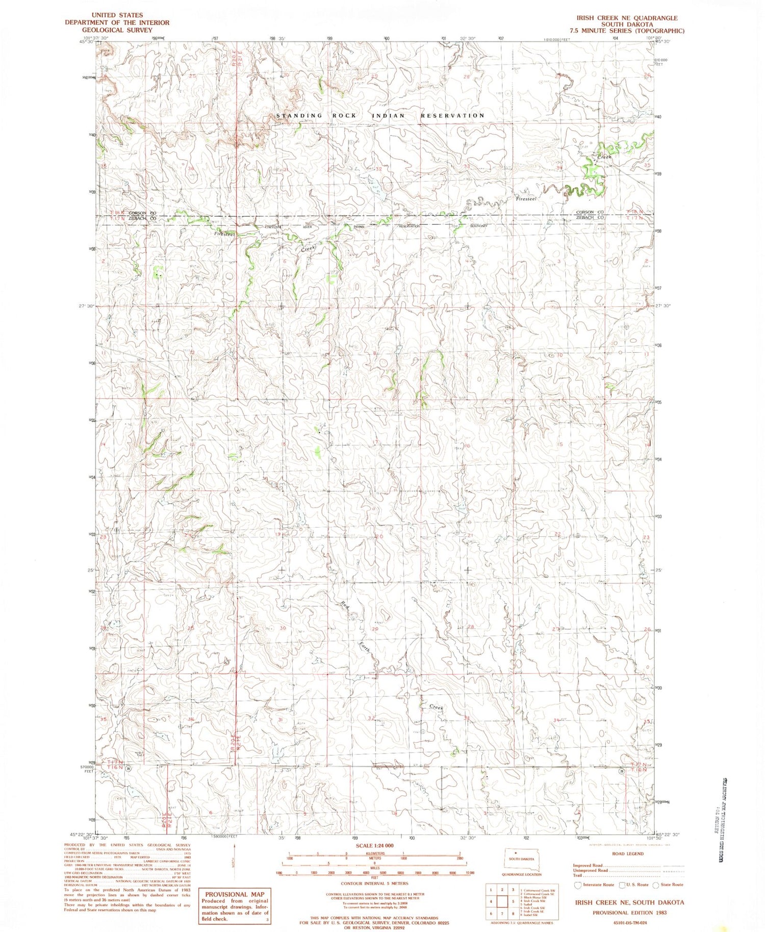 Classic USGS Irish Creek NE South Dakota 7.5'x7.5' Topo Map Image