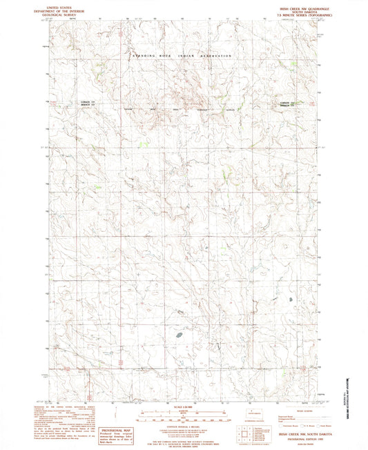 Classic USGS Irish Creek NW South Dakota 7.5'x7.5' Topo Map Image